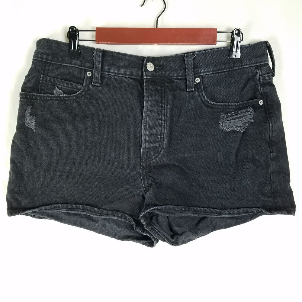 Women's High Rise Black Denim Shorts - Size 12